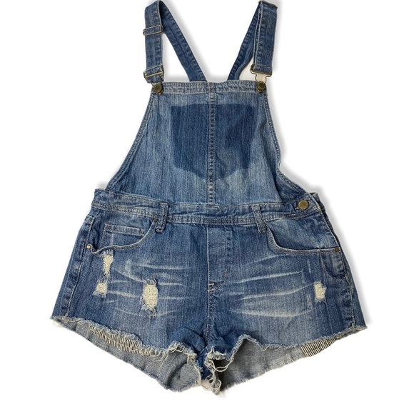 Blank NYC Distressed Denim Overall Shorts